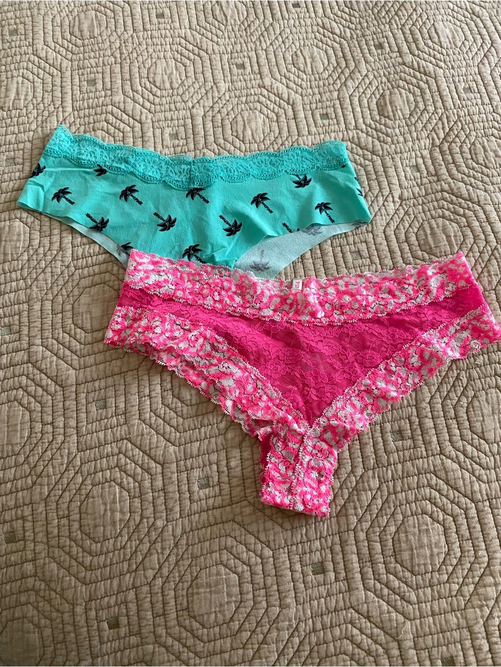 PINK Victoria's Secret Teal & Hot Pink Lace Hipster Briefs